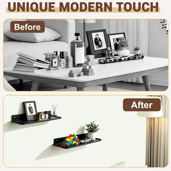 Wall Mounted Floating Shelf, Self Adhesive Shelf | No Drill Adhesive Wall Shelf, Floating Shelves Damage-Free Expand Walls Space for Living Room Kitchen Bathroom - Image 6