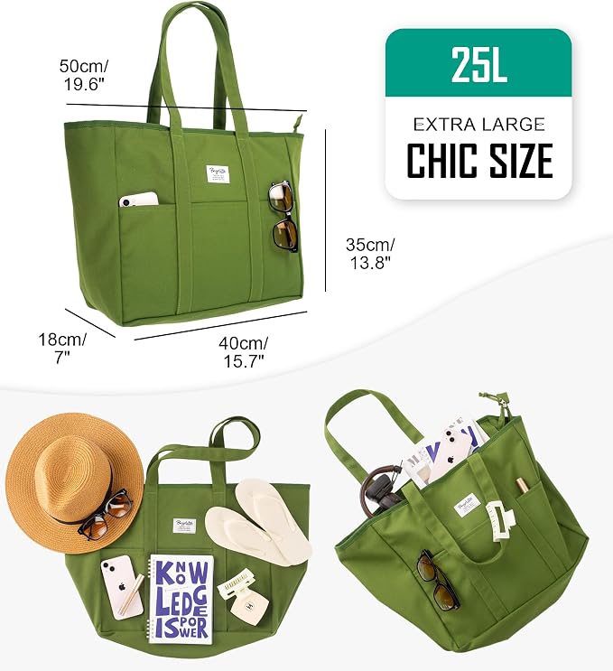Bagelite Extra Large Canvas Tote for Women Men, Utility Work Bag with Zipper - Image 5