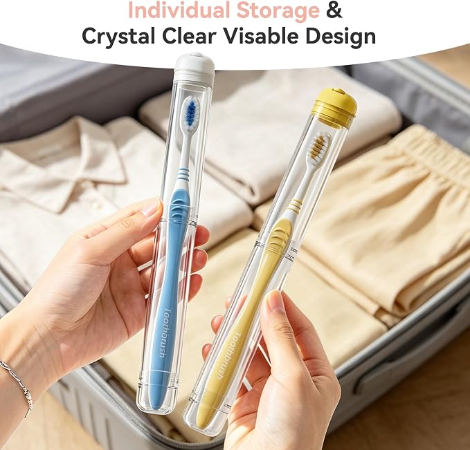 MOPMS Toothbrush Travel Case 2PK, Leak-Proof Clear Holder | Durable crystal clear toothbrush case with leak-proof design. Keeps brushes clean for travel, camping and home use - Image 2