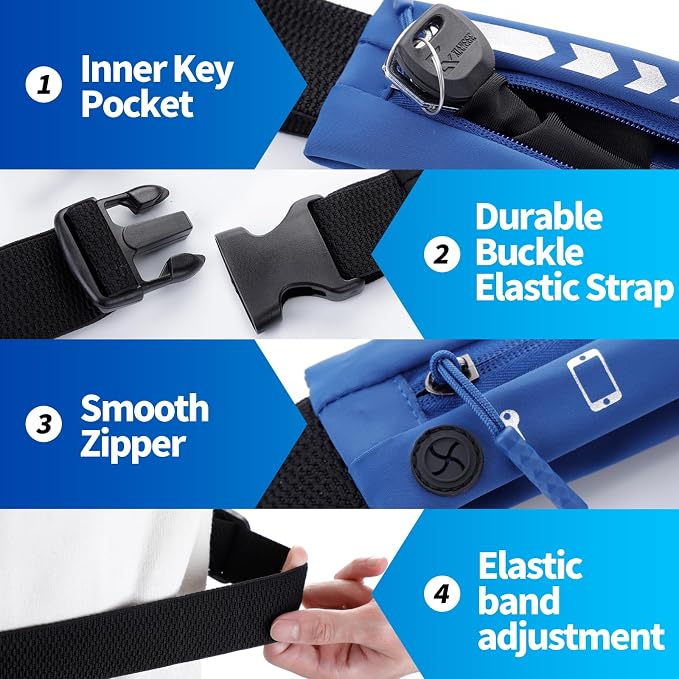 USHAKE Slim Running Belt for Women Men-Runners Phone Holder Fanny Pack, Adjustable, Bounce Free Waist Pouch bag for Workout, Money Belt, Run Gear Accessories Navy Blue - Image 5