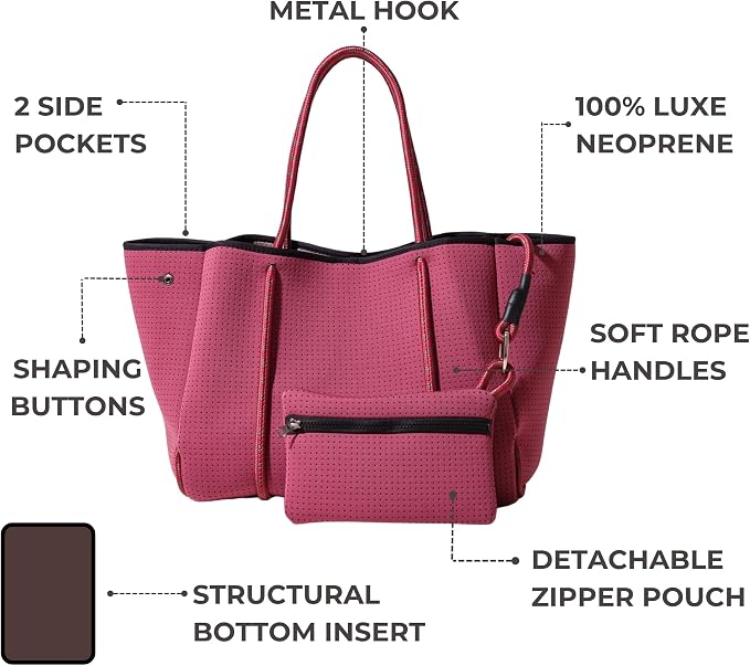 POPUPS Large Neoprene Tote Bag for Women - Everyday Designer Handbag for Travel Work and Beach with Pockets and Zipper Pouch - Image 5