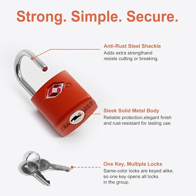 Luggage Locks TSA Approved 4 Pack, Small Lock with Key for Suitcase, Backpack, Bag Zipper, Travel Case, TSA Approved Small Padlock for Luggage, Travel Accessories, Mini Locker, Tool Box - Image 4