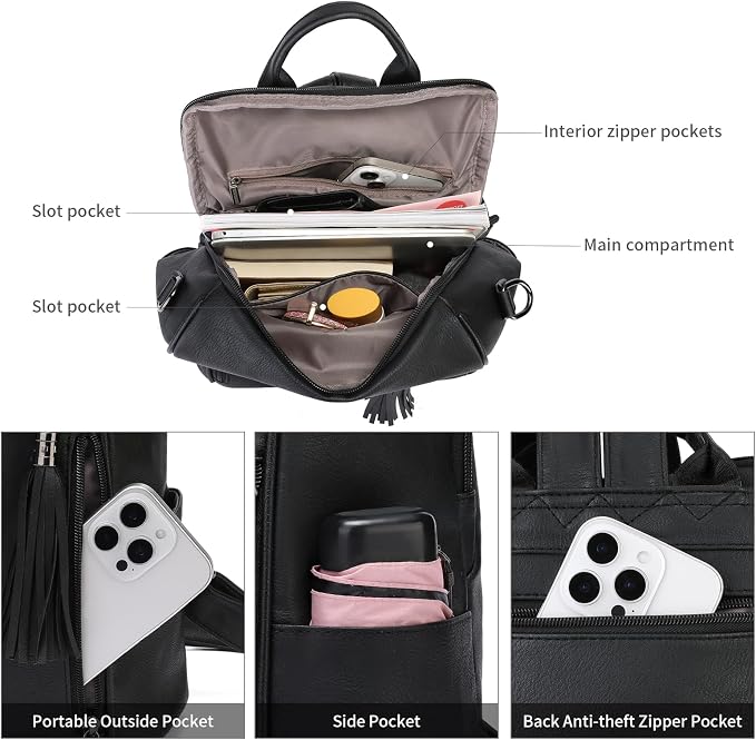 GAEKEAO Backpack Purse for Women PU Leather Anti-theft Backpack Ladies Convertible Large Travel Designer Fashion Shoulder Bag - Image 4