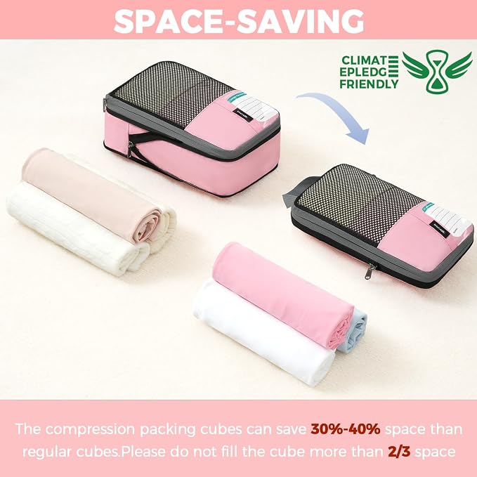 BAGAIL 4/6 Set/8 Set Compression Packing Cubes Travel Accessories Expandable Packing Organizers(HalfMesh, 8-Pink) - Image 6