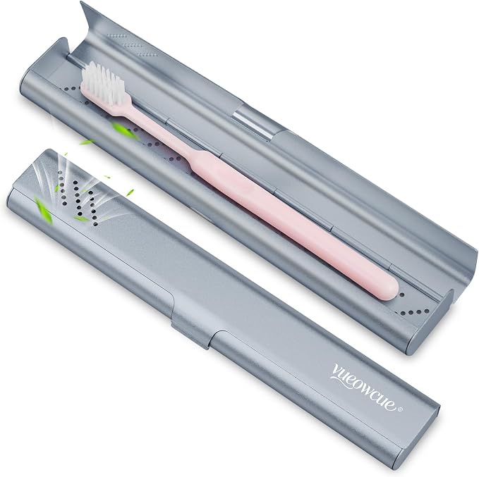 Toothbrush Case Cover for Traveling, Aluminum Toothbrush Holder for Manual Toothbrush + Mini Toothpaste, Portable Tooth Brush Storage Box for Camping Business Trip-Grey (1 Pack) by vueowcue