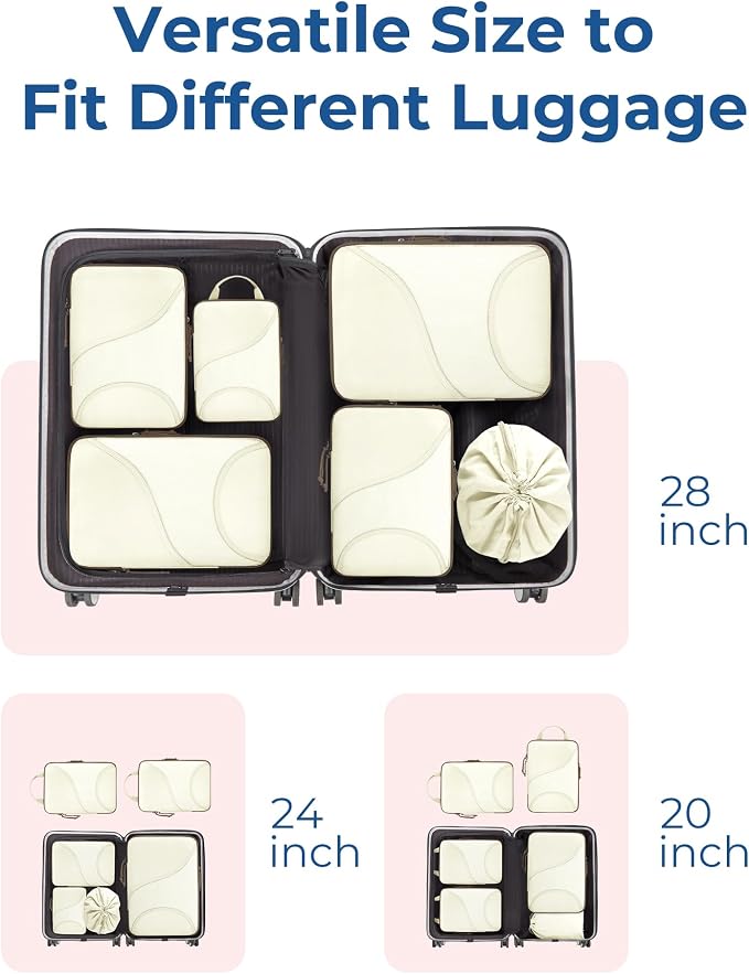 Bagsmart Compression Packing Cubes, Travel Bag Cruise Ship Essentials | Lightweight, Compressible Suitcase Organizer Set fit Standard Carry-On & Checked Luggage, 6 Set, 14 Set Washable Packing Bags - Image 3