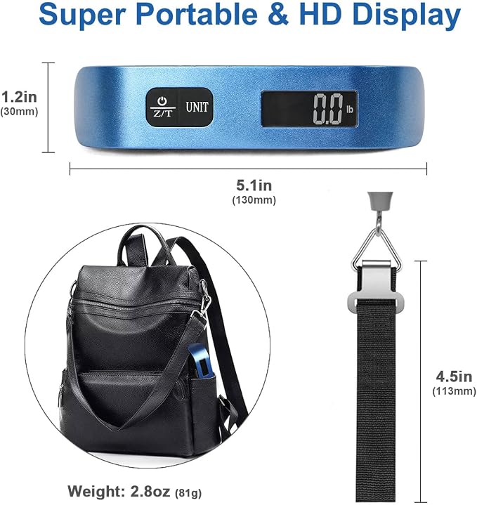 travel inspira Luggage Scale, Portable Digital Hanging Baggage Scale for Travel, Suitcase Weight Scale with Rubber Paint, 110 Pounds, Battery Included - Image 8