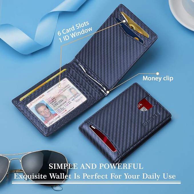 RUNBOX Slim Wallet for Men Genuine Leather RFID Blocking Bifold Minimalist Front Pocket Mens Wallet with Money Clip Thin Gift Box - Image 8
