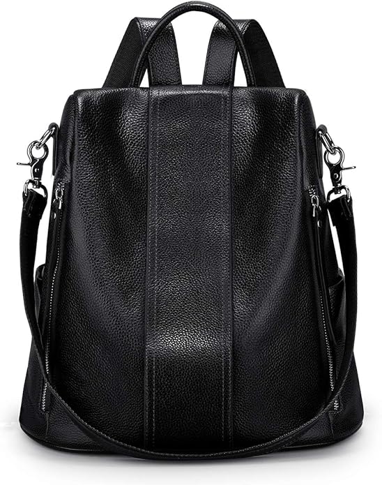 S-ZONE Leather Backpack Purses for Women Antitheft Rucksack Shoulder Bag Medium | Genuine Leather, Medium Fits 9.7-inch Tablet, for Work Travel Daily Commute, Multi Pockets, Adjustable Dual Straps by S-ZONE