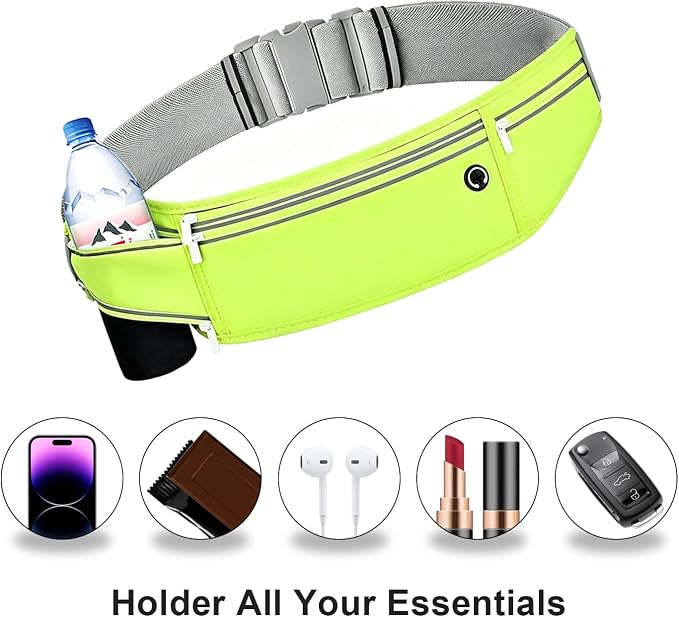 Slim Running Belt for Women Men,Runners Fanny Pack Phone Holder,Money Belt,Running Gear Accessories,with 3 Pockets (Grass green) - Image 2