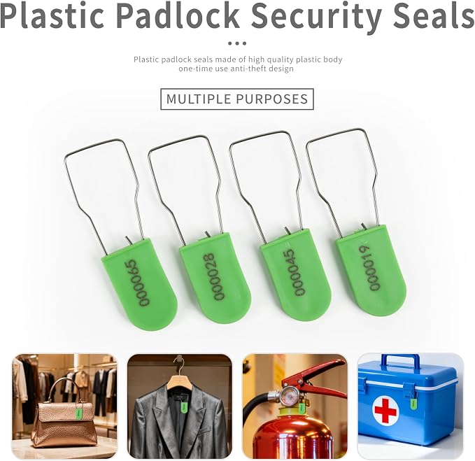 100pcs Security Metal Wire Padlocks, Plastic Security Seals Disposable Anti-Tamper Tag Locks with Numbered Anti Tamper Tag Hasps (Green, 100pcs) - Image 6