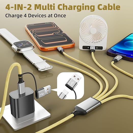 4 in 2 Multi Charging Cable for iWatch Charger, 2Pack 5FT Travel Essentials | Dual Type-C Ports Charging Cords for Multiple Devices, Travel Charger for iWatch Ultra/11-2, iPhone17-8, Android, Car, Cruise - Image 2