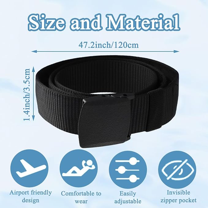 Money Belt, 2 Pcs Security Belt for Travel for Men Hidden Anti-Theft Nylon for Business Trip Jogging Outdoor Working Gift for Fathers Dad Men Boyfriend (Black,Khaki) - Image 2