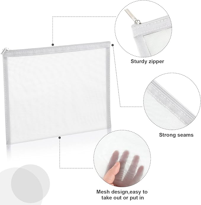 6 Pieces Mesh Makeup Bags Mesh Cosmetic Bag Portable Travel Organizing Zipper Pouch Toiletries Makeup Pouches for Home Office Travel Accessories - Image 6
