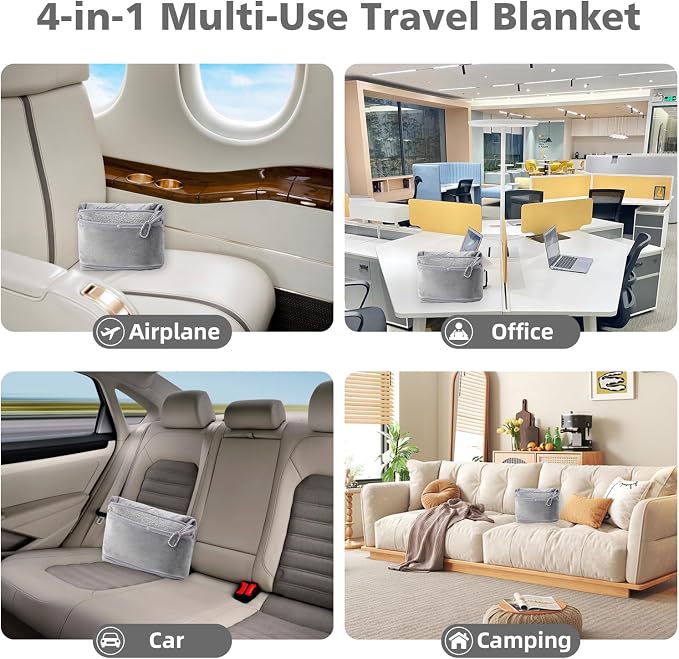 Packable Travel Throw Blanket, Light Grey | Soft lightweight wearable travel accessory with carry pouch, airplane blanket, road trips, office naps,outdoor camping - Image 7