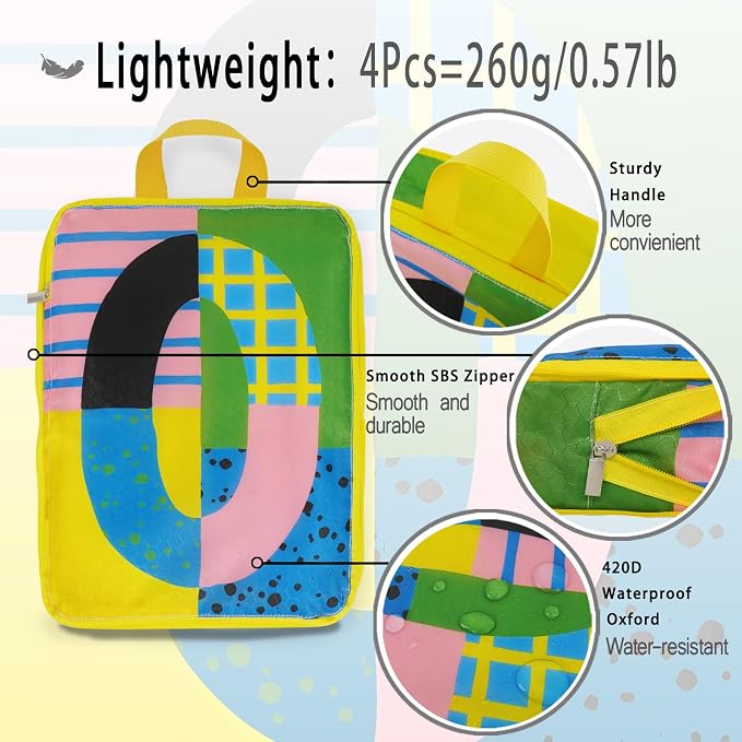4 Pcs Compression Packing Cubes for Travel, Waterproof Luggage Organizer Washable Storage Bags Set - Packaging Cubes for Backpack Travel and Carry-Ons - Image 5