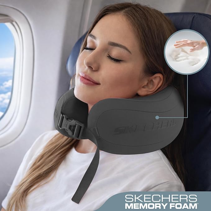 Skechers Neck Pillow for Traveling,Memory Foam Travel Neck Pillow for Airplane Travel Pillow for Flight Headrest Sleep, Portable Plane Accessories,Gray - Image 2