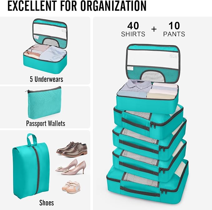 Veken 10 Set Packing Cubes for Travel Essentials, Suitcase Organizer Bags in 4 Sizes, Carry-On Luggage Accessories with Laundry Bag, Airplane Must Have with 99-Count Mesh Holes - Image 5