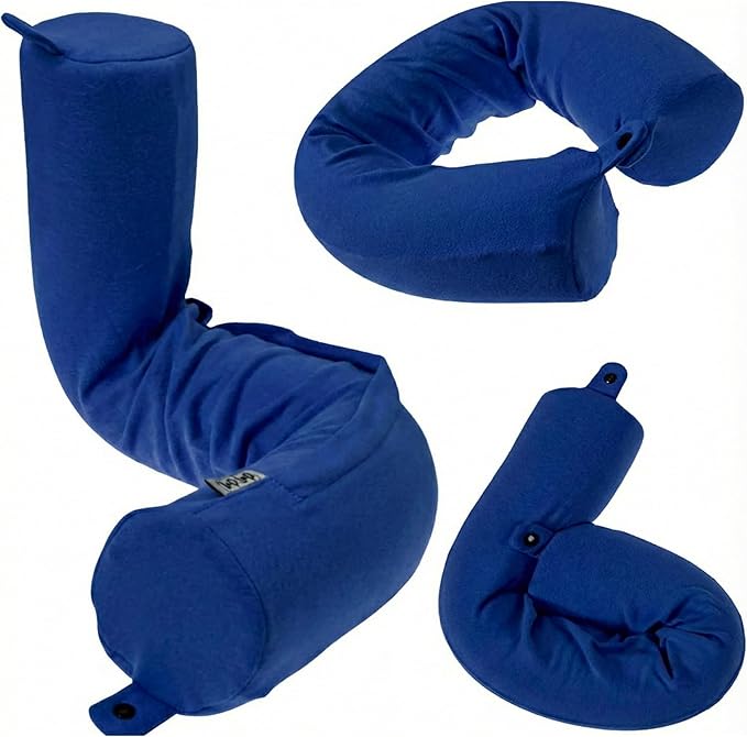 Dot&Dot Twist Memory Foam Travel Pillow, Bendable Neck Pillow for Airplane, Car and Home, 26-Inch Adjustable Roll with Washable Cotton Cover, Sapphire by DotDot