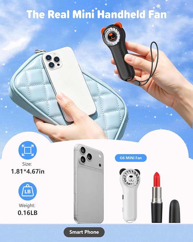 Portable Handheld Fan, Cute Bear Mini Fan with 11000 RPM High Speed, Rechargeable Personal Fan with 4 Speeds, Pocket Small Fan for Travel, Makeup, Lash, Gifts for Women Girl - 2 Pack - Image 6