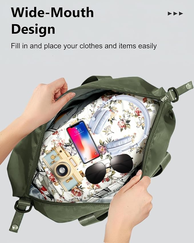 Foldable Travel Duffel Bag for Women, Olive Green | 40L Expandable Water-Resistant Carry on Bag, Personal Item Travel Bag Flight Approved with Wet Pocket for Gym Travel, Nylon - Image 7