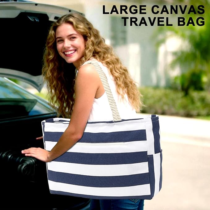 Fammart Beach Bags Waterproof Sandproof for Women, Large Canvas Pool Bag with Leakproof Wet Pocket & Zipper Cruise Essentials - Image 7