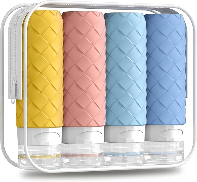 Silevoler Travel Bottles for Toiletries, TSA-Approved Travel Size Container | Woven Pattern BPA Free Silicone Leak Proof Refillable Liqus Shampoo And Conditioner Essentials Toiletry Bottles(Bright) by Silevoler