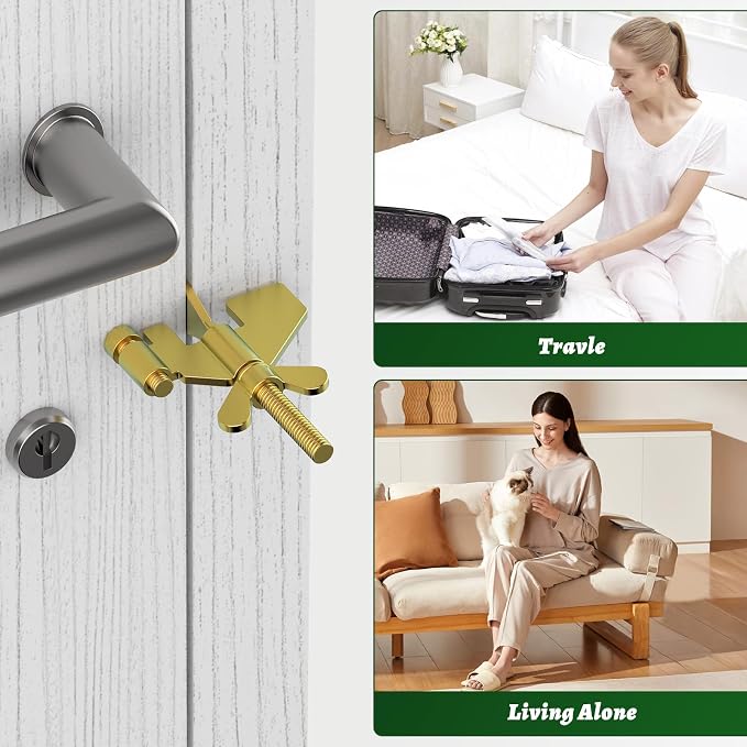 1 PCS Gold Portable Door Lock,Heavy-Duty Portable Door Lock for Home, Travel, Hotels, Apartments - Image 5