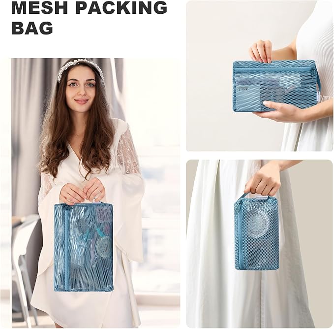 NOL 3-Pack Mesh Travel Toiletry Bags - Clear Zipper Travel Organizer, Airport Carry-On Compliant Reusable Cosmetic Makeup Bag for Women & Men (Dusty blue) - Image 7