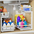 2Pcs Under Sink Organizer, Adjustable Under Sink Organizers and Storage, 2-Tier Pull Out Under Kitchen Sink Organizer, Sliding Out Metal Under Bathroom Sink Organizer for Kitchen Pantry White by Unknown