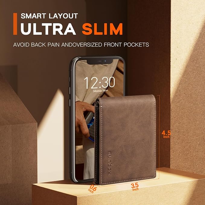 RUNBOX Wallet for Men Slim Leather Bifold RFID Blocking Minimalist Front Pocket Design with Gift Box | Minimalist Front Pocket Design, Holds 8 Cards, RFID Protection, Gifts for Men on Birthdays, Father’s Day, and Christmas - Image 2