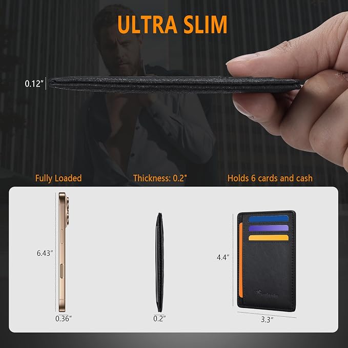 Travelambo Slim Minimalist Wallet for Men, RFID Blocking Credit Card Holder, Front Pocket ID Card Case, Gifts for Men, Husband, Boyfriend, Teenage - Image 3