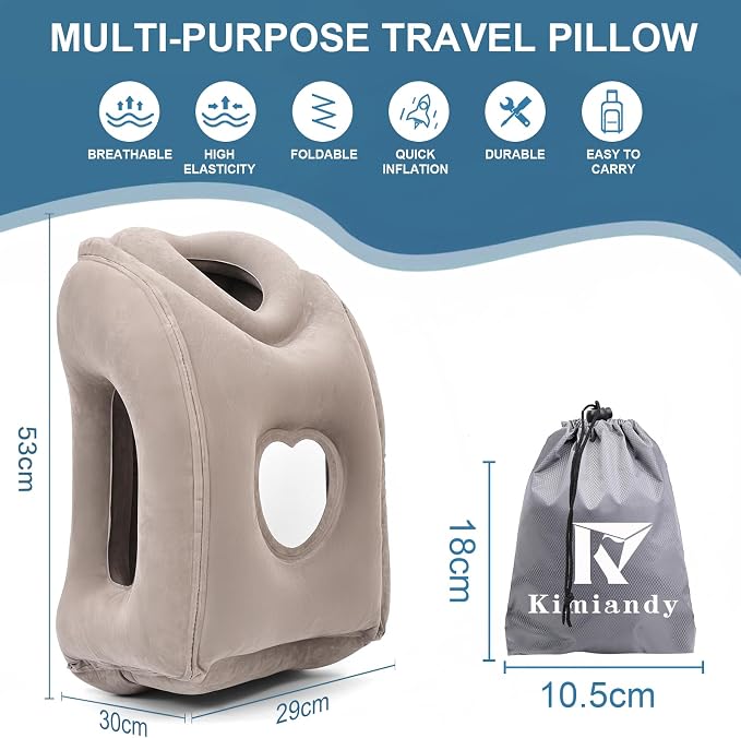 Upgraded Inflatable Travel Air Pillow for Sleeping to Avoid Neck and Shoulder Pain,21" H*12.6" W (Dark Grey, 21 x 12.6 x 12.6 inches) - Image 2