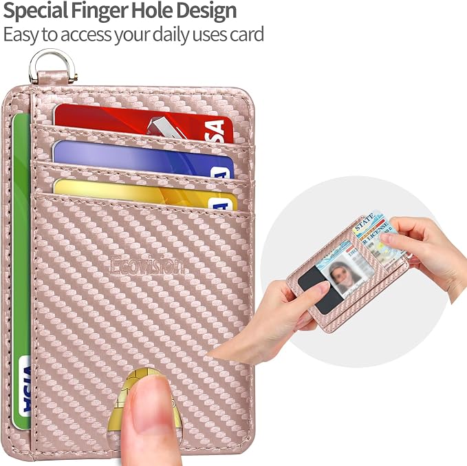 Slim Minimalist Front Pocket Wallet, RFID Blocking Credit Card Holder Wallet with Detachable D-Shackle for Men Women - Image 3