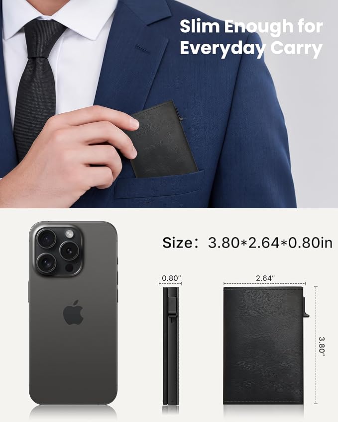 Wallet for Men: Slim Minimalist Pop-Up Card Holder with RFID Blocking, ID Window and Cash Slot, Front Pocket Design, Black - Image 5