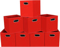 Fabric storage bins Cubes, Fabric Cube Organizer with Handle, Foldable Cube Bins for Cloth or Accessary Storage, 11x11x11, Set of 8, (Red) by Yunkeeper