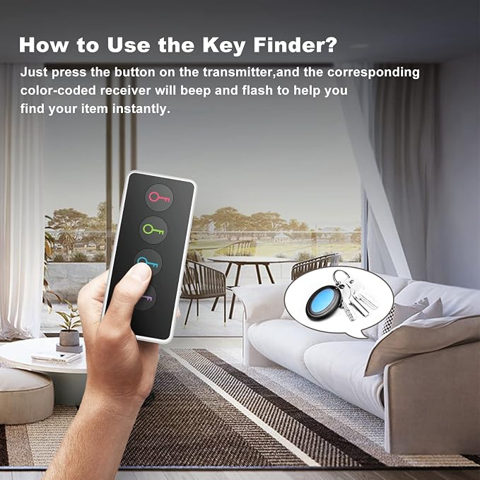 Key Finder Locator with Sound, 100ft RF Item Tracker Tags with LED Light, 80dB+ Loud Beep Wireless Remote Finder for Keys, Wallets, TV Remotes, Phones – 4 Receivers, Easy for Seniors - Image 2