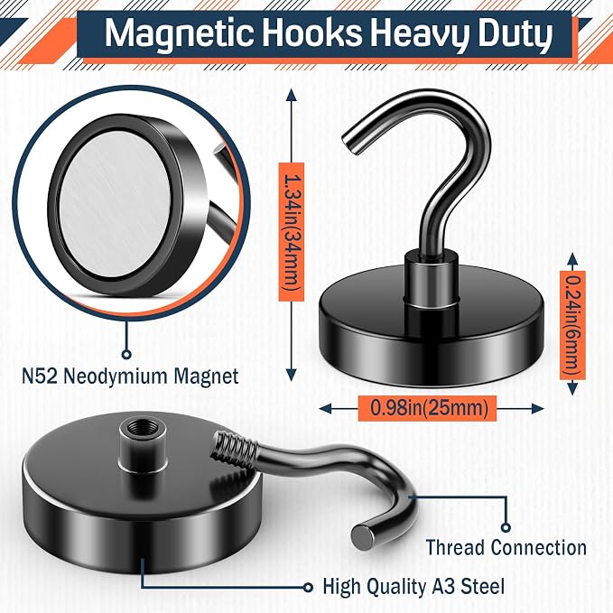 FINDMAG Black Magnetic Hooks for Cruise Cabins, 10 Pack 85 LB+ Magnet Hooks | Heavy Duty Magnet Hooks for Hanging, Fridge, Office, Kitchen, Locker, Tool, Metal Hooks for Cruise Ship Walls - Image 7