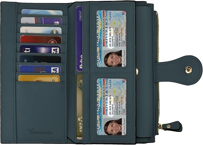 Travelambo Women's Wallet RFID Blocking Trifold Clutch Large Capacity Credit Card Holder Travel Purse - Image 3