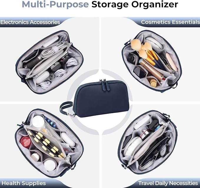 FYY Travel Cable Organizer - 8 Compartments, Lightweight, Water Repellent | With Wrist Strap, Portable Tech Pouch for Cord Charger, Travel and Business Trips Use, Soft Shell Nylon, Navy (Medium) - Image 8
