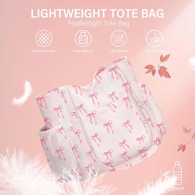 Corduroy Tote Bag for Women,Large Capacity Cute Tote Bags With 6 Pockets,Crossbody Shoulder Handbag for Work Travel Gym - Image 8