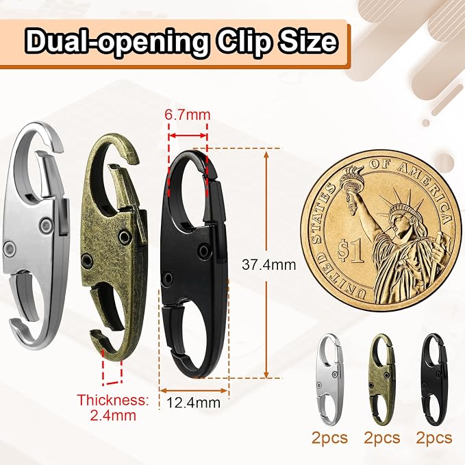 6pcs Anti Theft Zipper Lock Clips for Bag Pull Replacement, Assorted | Zinc Alloy Double Opening Small Carabiner Clips Anti Theft Zipper Clip for Keychain Charm, Luggage Bag Lock, Travel & Camping - Image 2