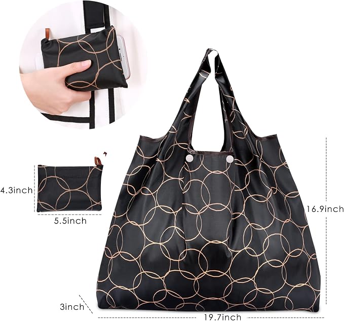 KINGMAS Reusable Grocery Bags, Eco-Friendly Folding Tote Shopping Bag fits in Pocket, Washable Waterproof Nylon Pouch Bags - Image 2