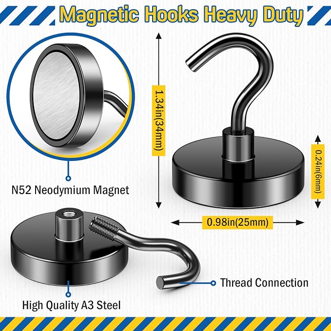 FINDMAG Black Magnet Hooks, 80LB+ Magnetic Hooks for Cruise Cabins, 6 Pack | Heavy Duty Magnetic Hooks for Hanging, Kitchen, Classroom, Home, Travel, Office, Metal Hooks for Cruise Ship Walls - Image 6