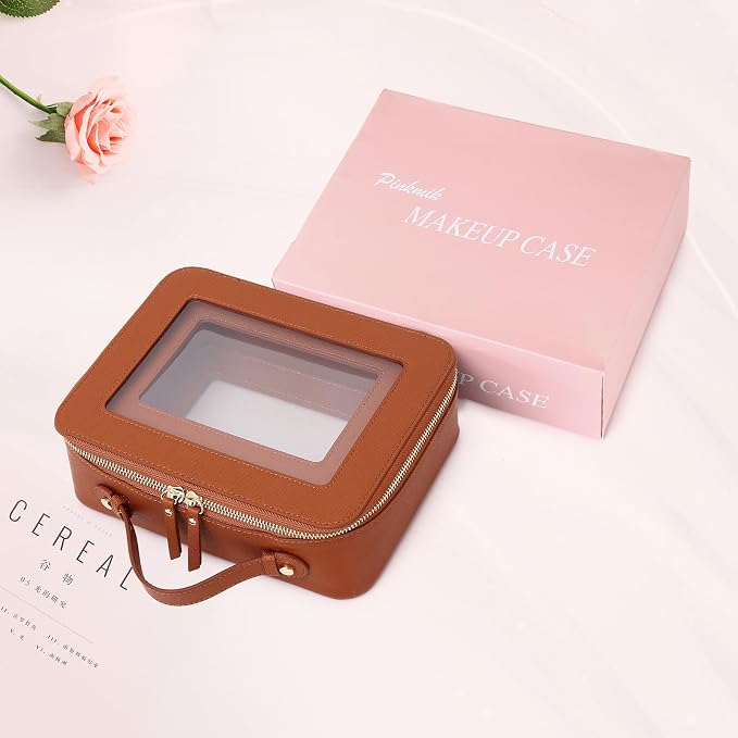 Pinkmik Clear Makeup Bag, (Brown, M+L) | 2PC,Waterproof, Travel Cosmetics and Toiletries Case, Portable Makeup Organizer, Clear Car Bag with Zipper - Image 7