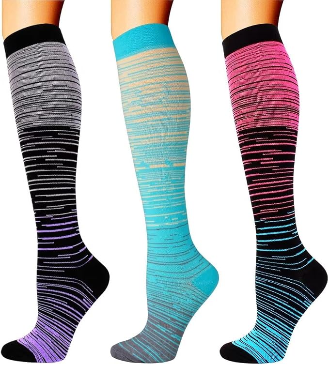 3 Pairs Compression Socks for Women Men 20-30mmhg Knee High Stocking for Sports Running Travel Nurses by DoubleCouple
