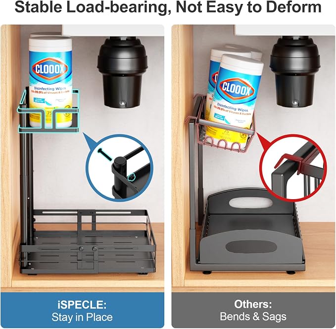 Under Kitchen Sink Organizer - L-Shaped Pull Out Shelf, 2 Pack | L-Shaped Fit Around Garbage Disposal, Adjustable Shelves, Pull Out Access, For 30-36 Inch Sink Cabinet, 2 Pack Black - Image 5