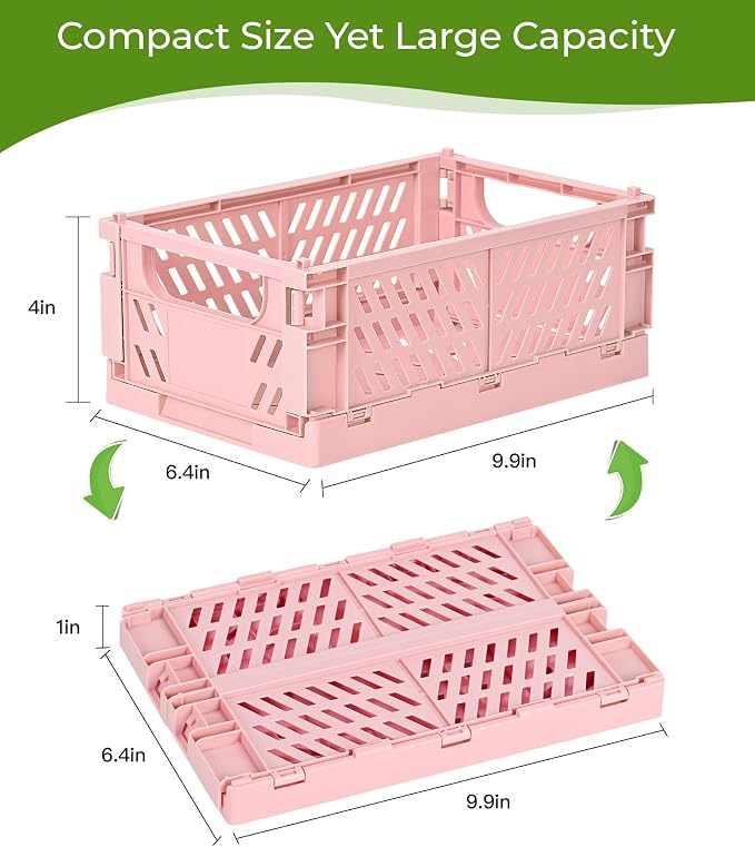 HUUSMOT 2-Pack Collapsible Plastic Storage Baskets, Pink, 9.8"x6.5"x3.8" | Pastel, Space-Saving, Collapsible Plastic Bins, Cute Mini Storage Crates, for Classroom, Kitchen, Office, Bedroom - Image 3