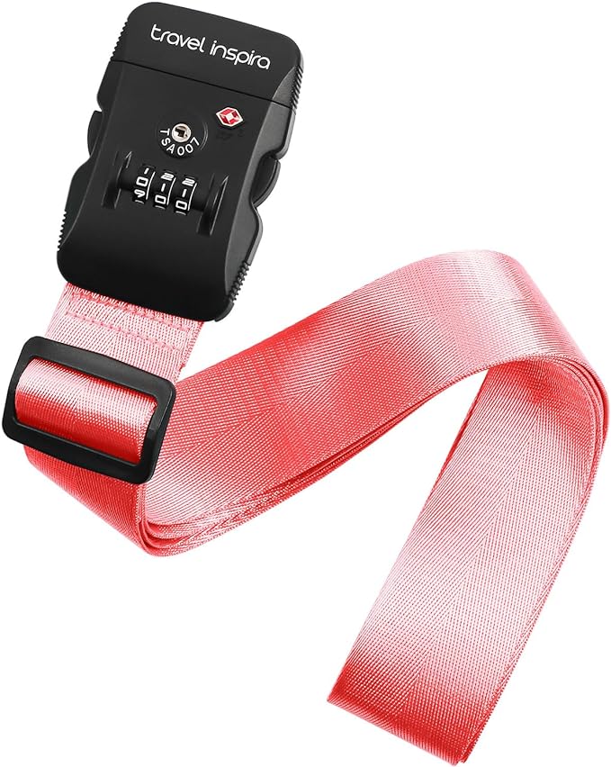 Travel Inspira Heavy Duty Luggage Straps with TSA Lock | Anti-Burst Protection; High Visibility Pink; TSA-Lock Belt with Tag; Adjustable 103-200cm; 20-28 Inch Bags; Quick Release by TravelInspira