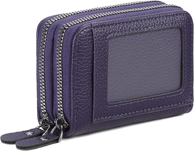 RNIEGA Credit Card Holder Wallet RFID Blocking Leather Small Wallet for Women Double Zipper Wallet with ID Window - Image 7